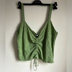 Green Ruched Crop Tank Top with Tie Front